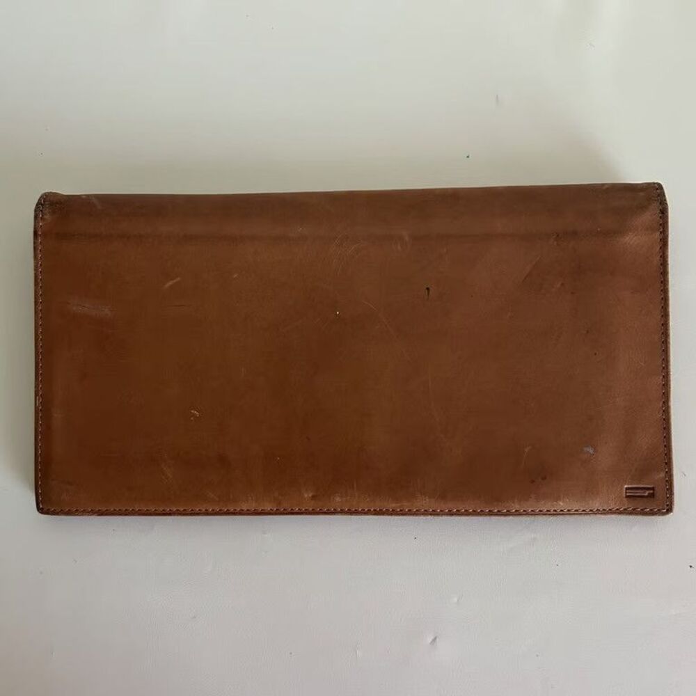 Hartmann Mens Leather Secretary Wallet Brown Trifold Checkbook ID Window Folding